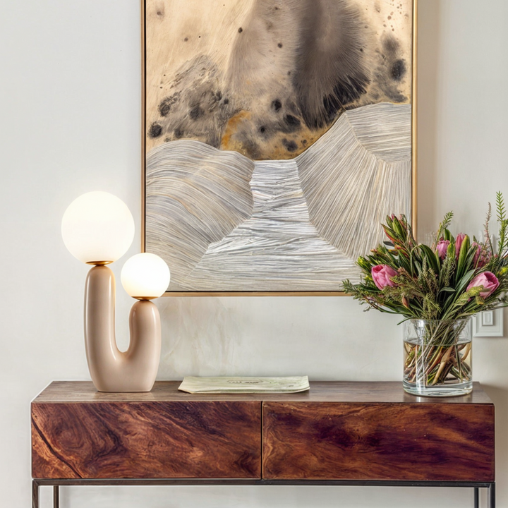 Lampe de table Athenea | Design en forme de U avec double globe lumineux | Beige ou vert