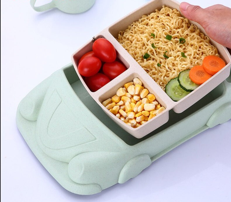 Boîte à déjeuner AutoBento™ pour enfants | Ensemble complet de déjeuner avec gobelet, couverts et forme de voiture