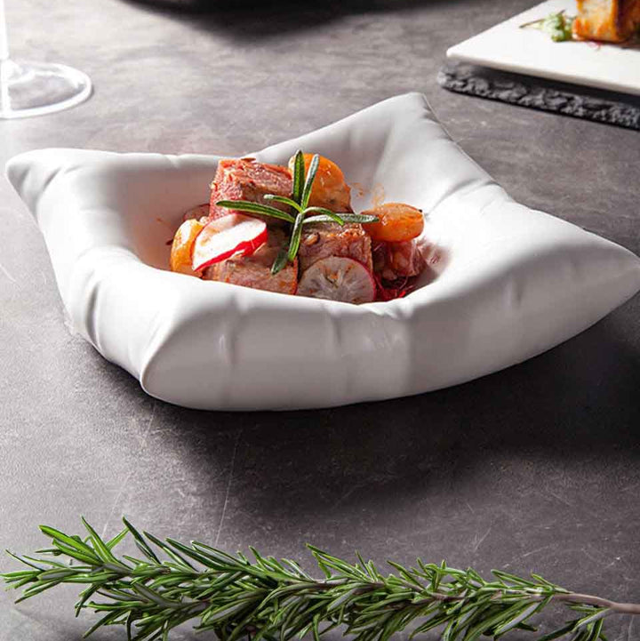 Jumeira | Ceramic Pillow Plate – Elegant Fine Ceramic Plates with a Unique Wavy Design