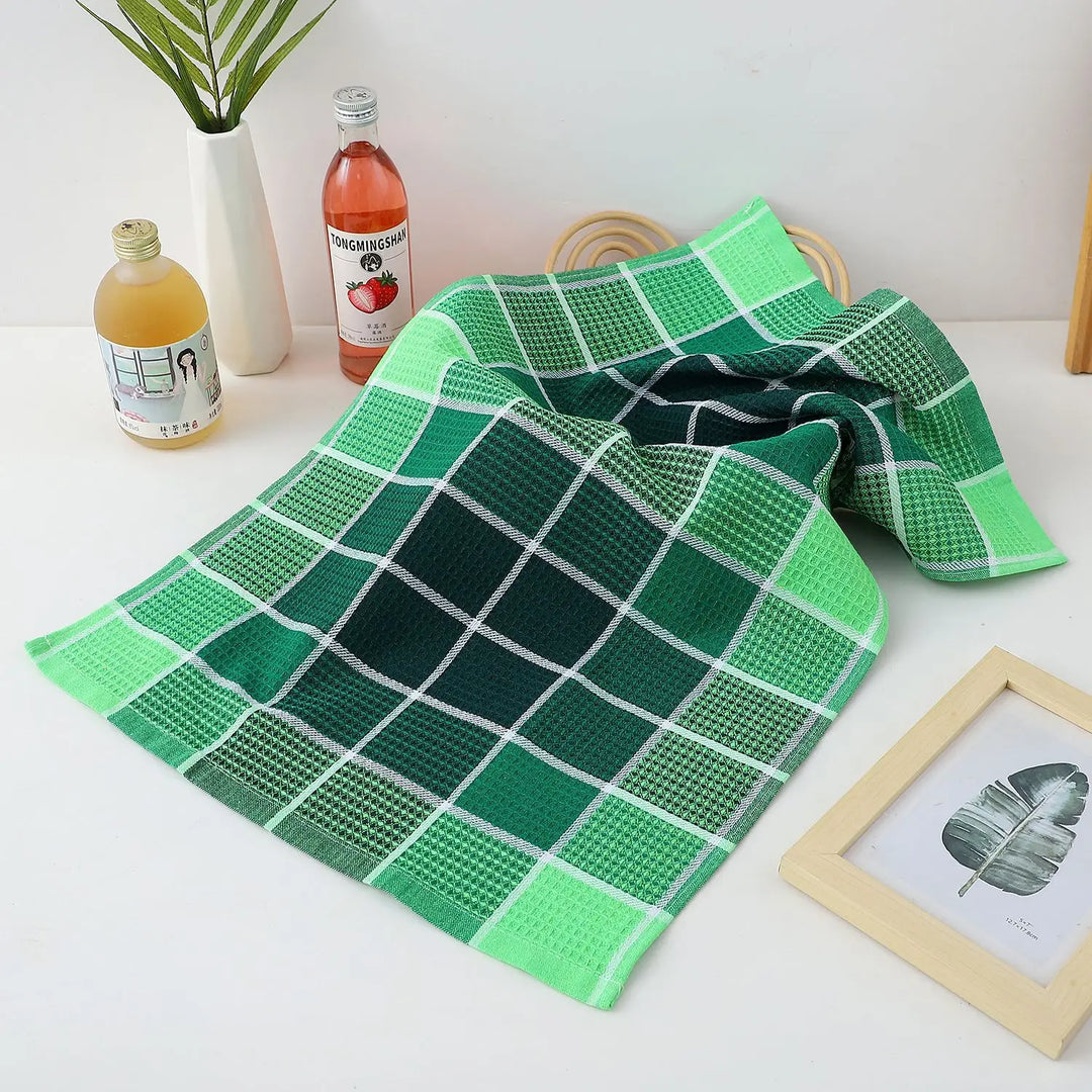 Ensemble de 4 torchons à gaufres pour cuisine | Motif à carreaux rétro | Séchage rapide | Coton doux