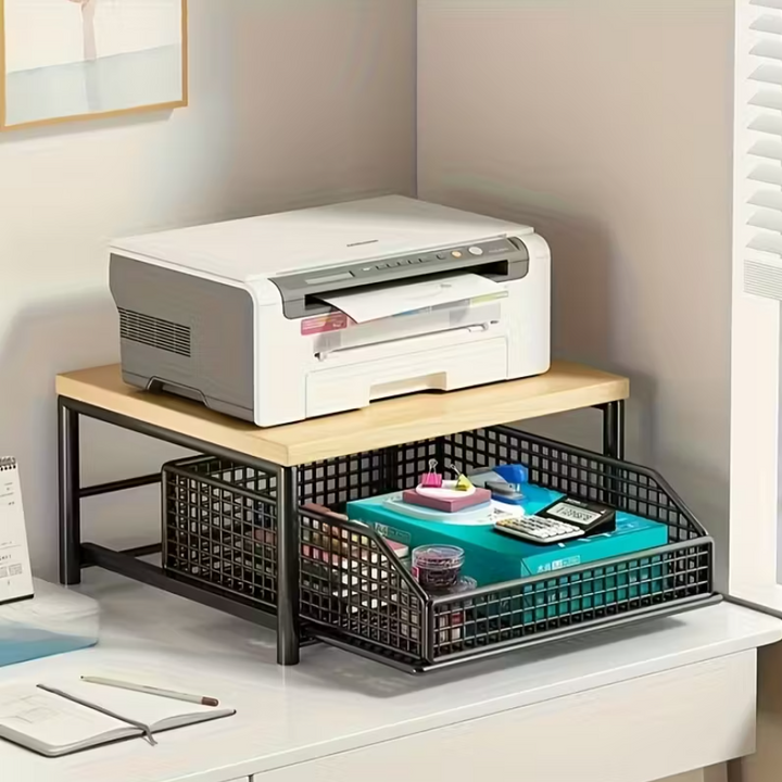 Kitchen Organizer Shelf | Wooden Top &amp; Metal Frame | Space-Saving Storage Rack