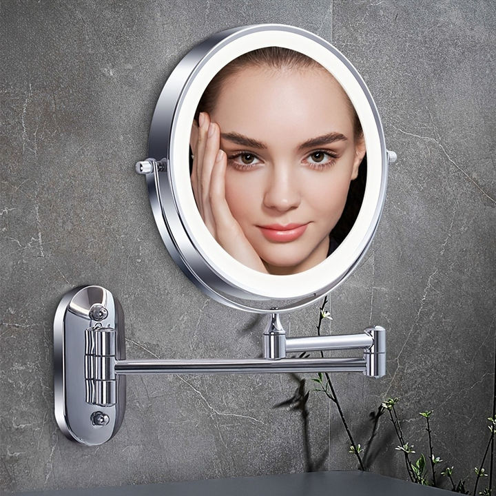 Miroir mural double face avec éclairage LED | Rechargeable par USB | Réglable et grossissant