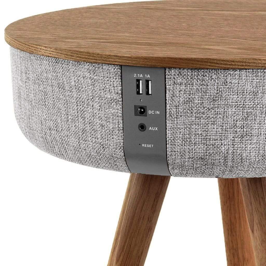 Mersenne | Enceinte Bluetooth Table d'Appoint avec Son à 360°, Recharge Sans Fil & Pieds en Noyer