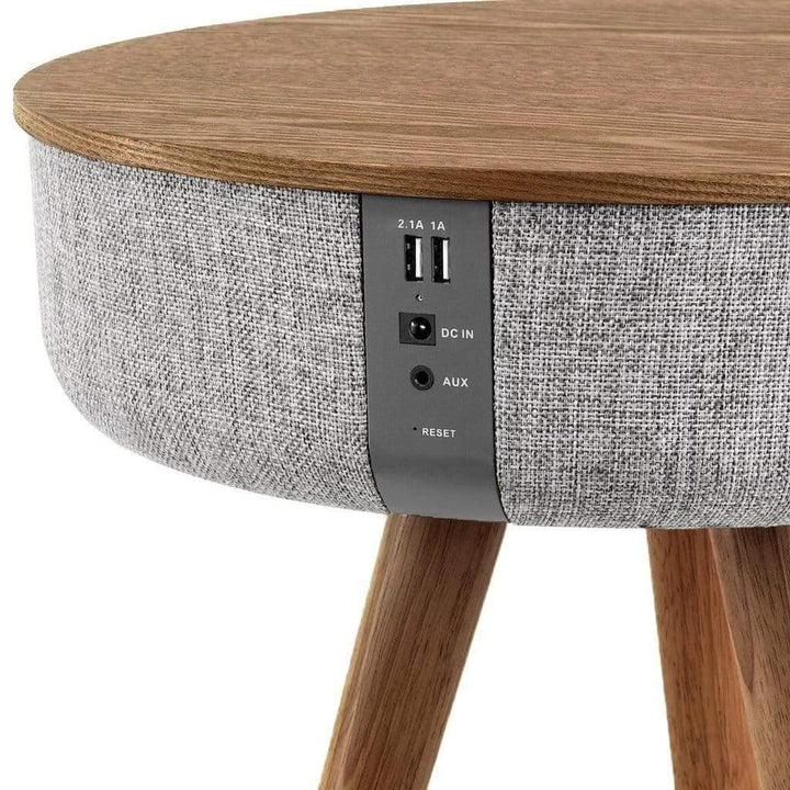Mersenne | Enceinte Bluetooth Table d'Appoint avec Son à 360°, Recharge Sans Fil & Pieds en Noyer