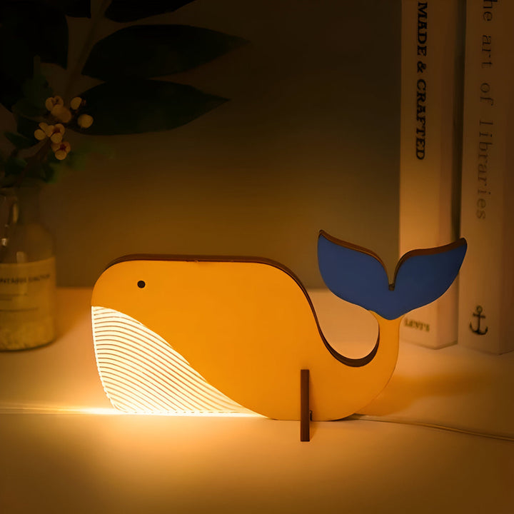 Lampe LED Wildlife™ en acrylique | Lampe d'ambiance avec base en bois (USB)