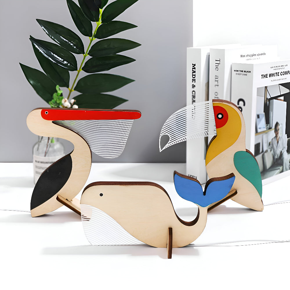 Lampe LED Wildlife™ en acrylique | Lampe d'ambiance avec base en bois (USB)