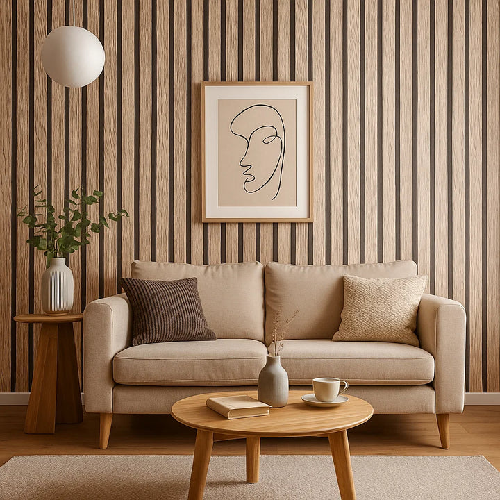 Panneaux Marron Clair | Papier Peint PVC Autocollant Beige Rayé