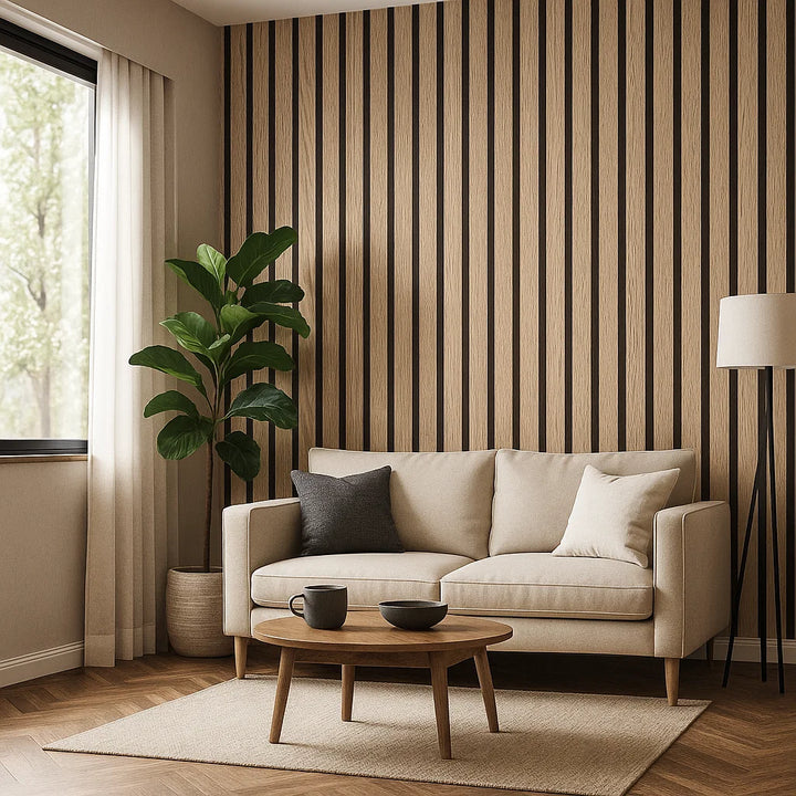 Panneaux Marron Clair | Papier Peint PVC Autocollant Beige Rayé