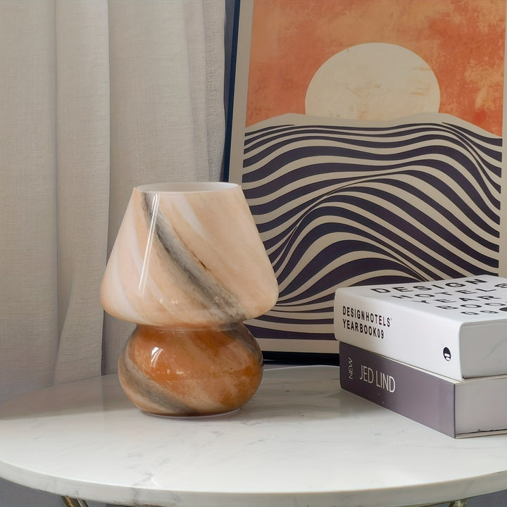 Lampe de table Champignon en Verre | Lampe LED décorative avec lumière chaude