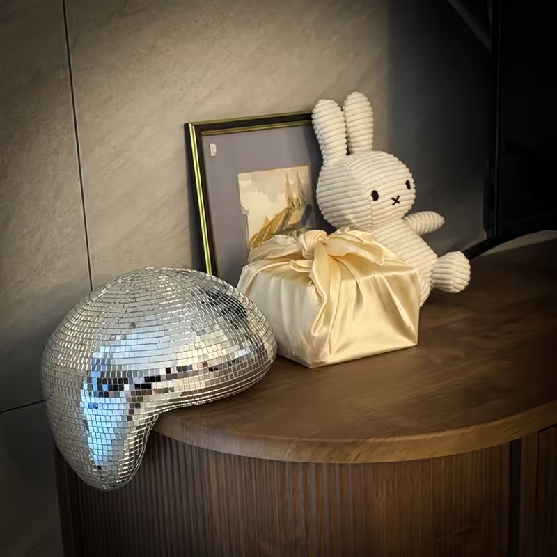 MeltBall™ Sculpture de Boule Fondue Argentée | Objet d'Art en Verre Miroir