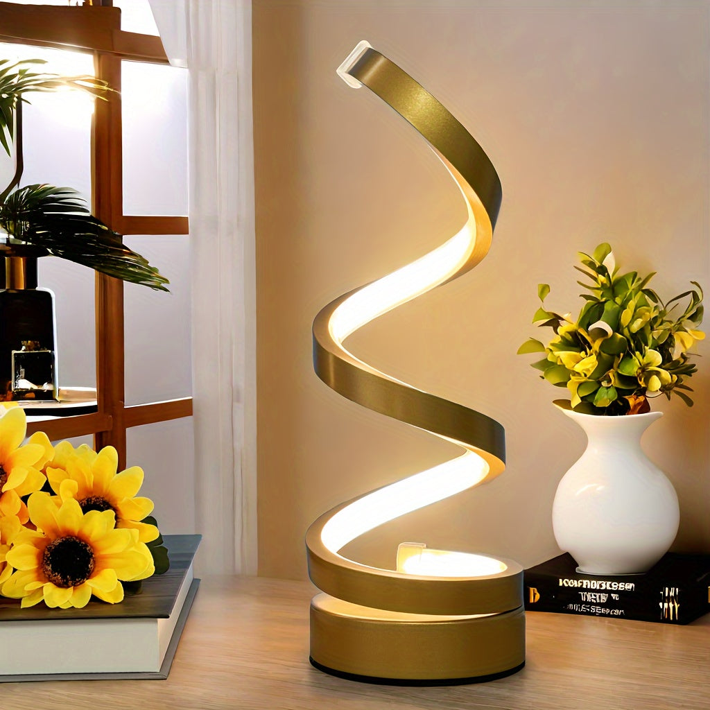 Lampe de table spirale moderne | Lampe design LED avec lumière dimmable et connexion USB