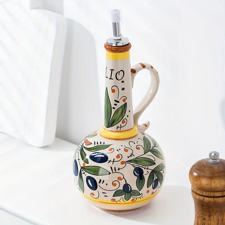 Tuscan Olive Oil Bottle | Hand-Painted Ceramic | 700 ml