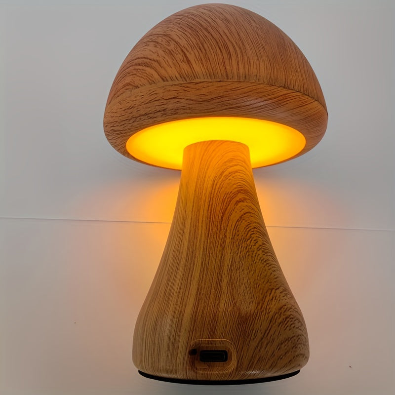Lampe de nuit LED en bois en forme de champignon | Dimmable et rechargeable via USB