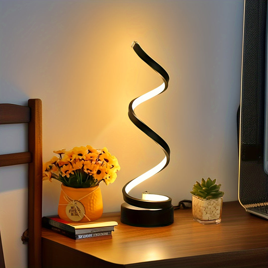 Lampe de table spirale moderne | Lampe design LED avec lumière dimmable et connexion USB
