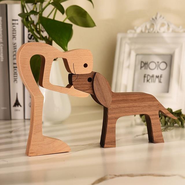 Sculpture artisanale en bois d'amour pour chiens | Symbole de lien et de réconfort