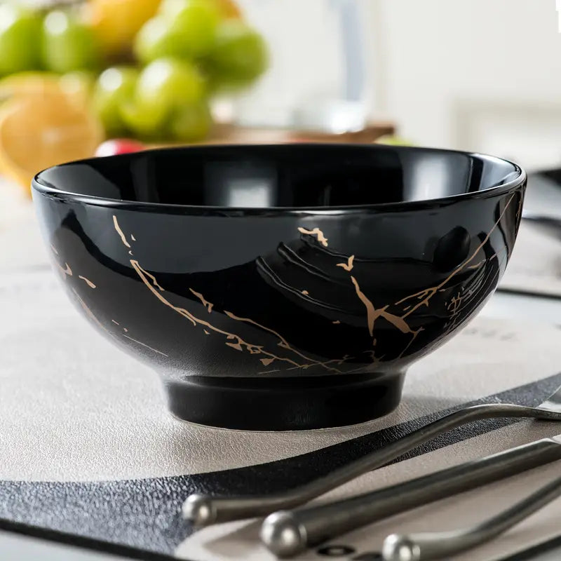 MarbellaGold | 16-Piece Black Porcelain Dinnerware Set with Gold Marble Pattern – Serves 4