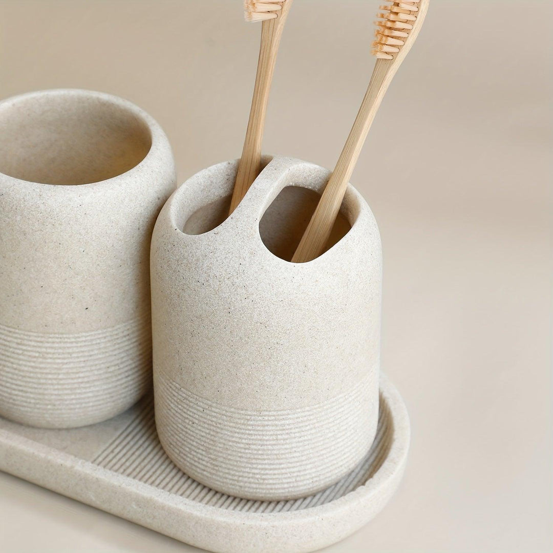 Ensemble d'accessoires de salle de bain moderne 5 pièces | Organisateur de luxe avec distributeur, gobelets et porte-savon