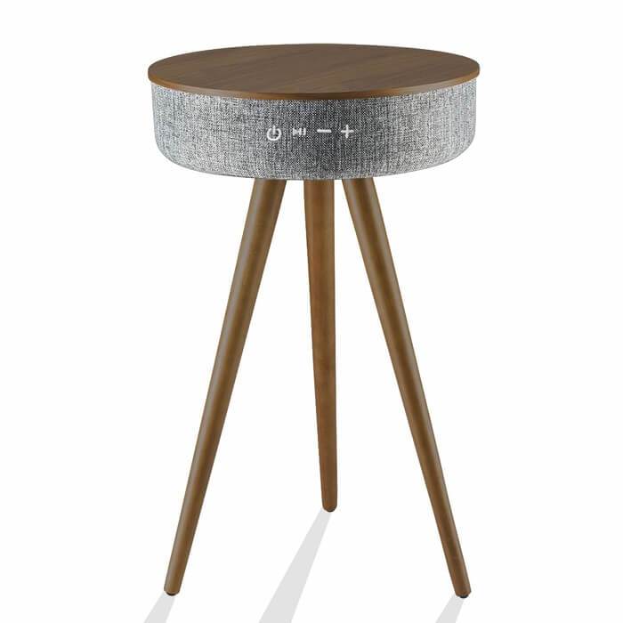 Mersenne | Enceinte Bluetooth Table d'Appoint avec Son à 360°, Recharge Sans Fil & Pieds en Noyer