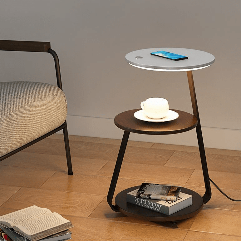 Table d'appoint moderne avec chargeur sans fil et lampe intégrée | 60×36×34 cm