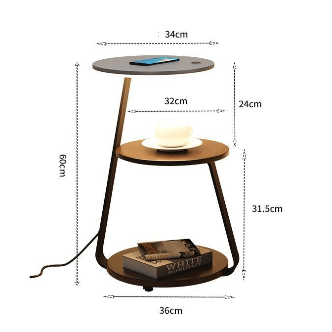 Table d'appoint moderne avec chargeur sans fil et lampe intégrée | 60×36×34 cm