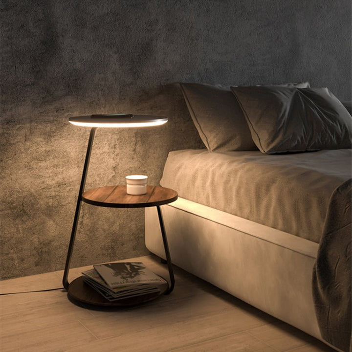 Table d'appoint moderne avec chargeur sans fil et lampe intégrée | 60×36×34 cm