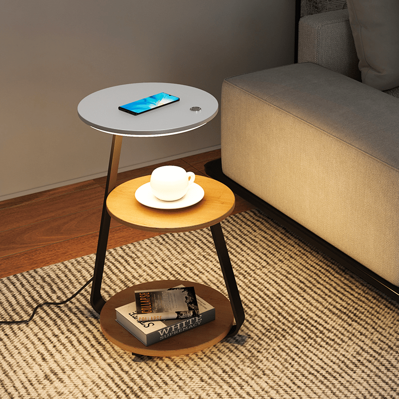 Table d'appoint moderne avec chargeur sans fil et lampe intégrée | 60×36×34 cm