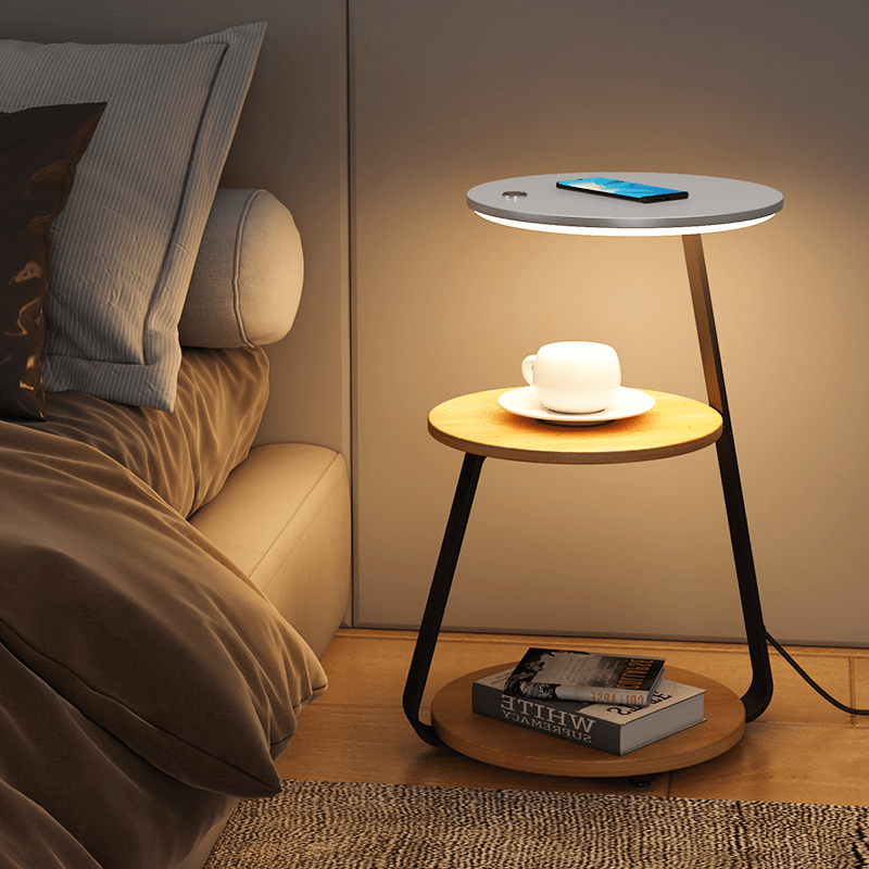 Table d'appoint moderne avec chargeur sans fil et lampe intégrée | 60×36×34 cm