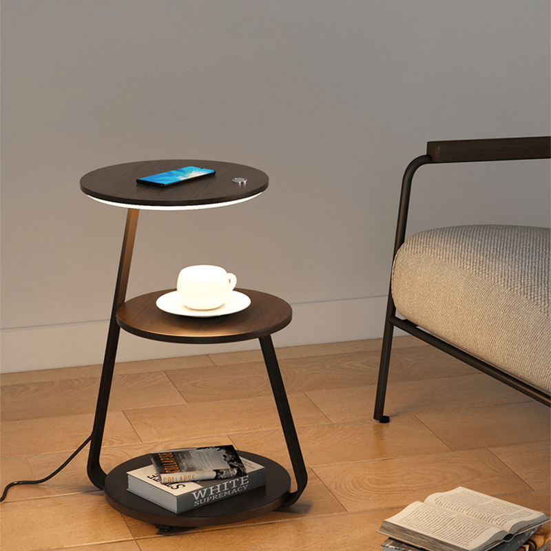 Table d'appoint moderne avec chargeur sans fil et lampe intégrée | 60×36×34 cm