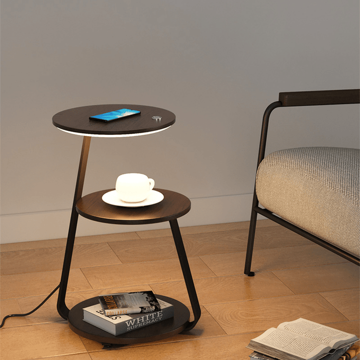 Table d'appoint moderne avec chargeur sans fil et lampe intégrée | 60×36×34 cm