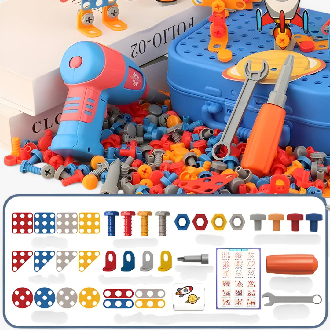 Set de vis™ | Perceuse électrique pour enfants & Mallette de construction | Plaisir de jeu créatif et éducatif