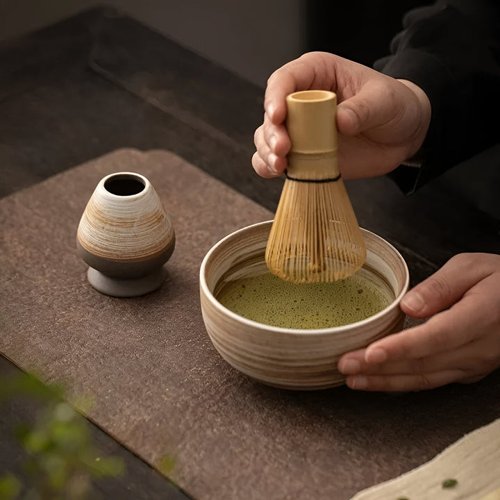 Matcha Tea Set Traditional Japanese 4-Piece Tea Set Made of Bamboo &amp; Ceramic
