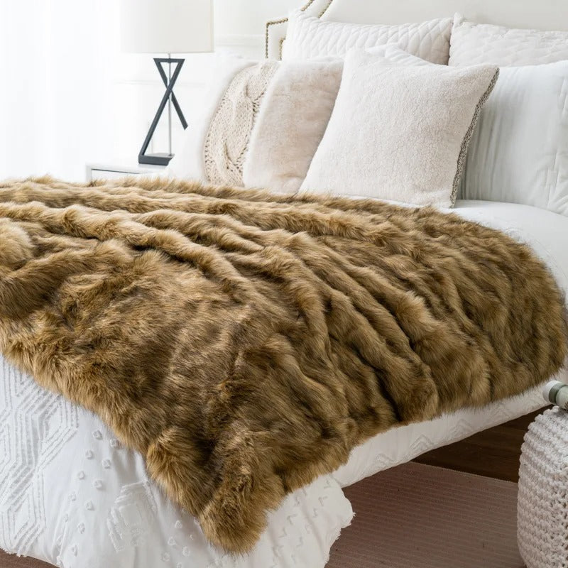 Couverture en fausse fourrure luxueuse | Aspect fourrure de renard | Plaid en polaire doux et chaud
