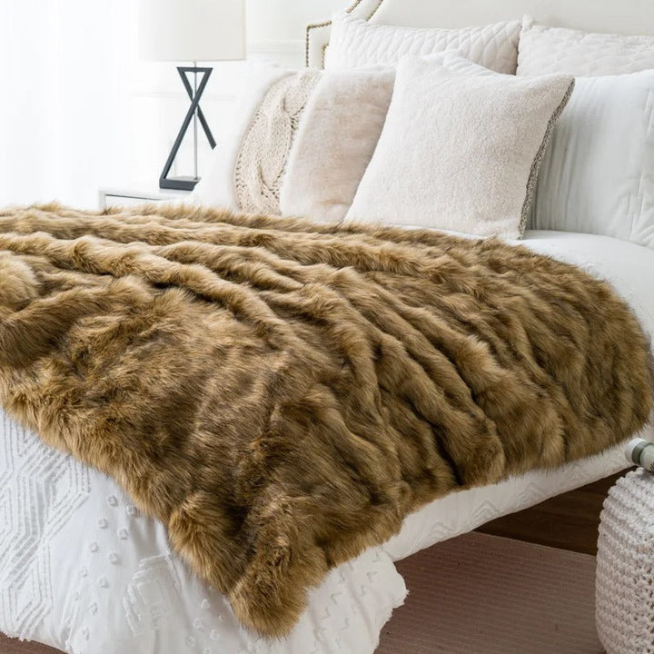 Couverture en fausse fourrure luxueuse | Aspect fourrure de renard | Plaid en polaire doux et chaud