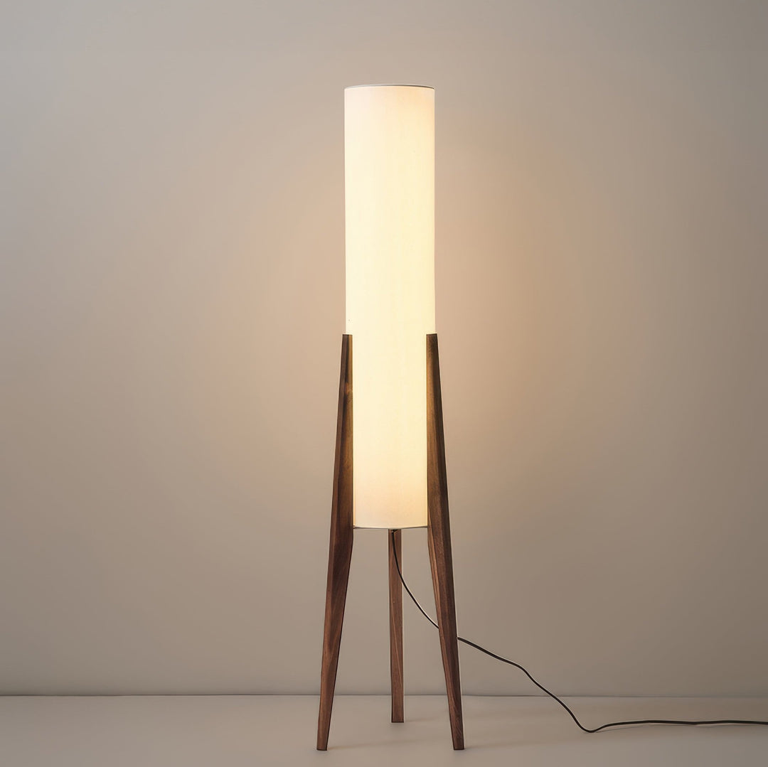 Lampe sur Pied en Noyer | Design Rétro Scandinave | Bois Massif de Noyer & Abat-jour en Tissu