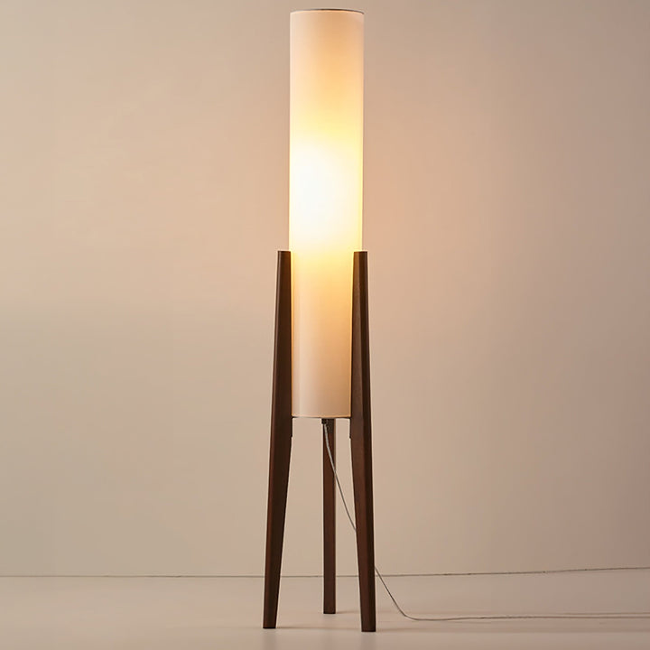 Lampe sur Pied en Noyer | Design Rétro Scandinave | Bois Massif de Noyer & Abat-jour en Tissu